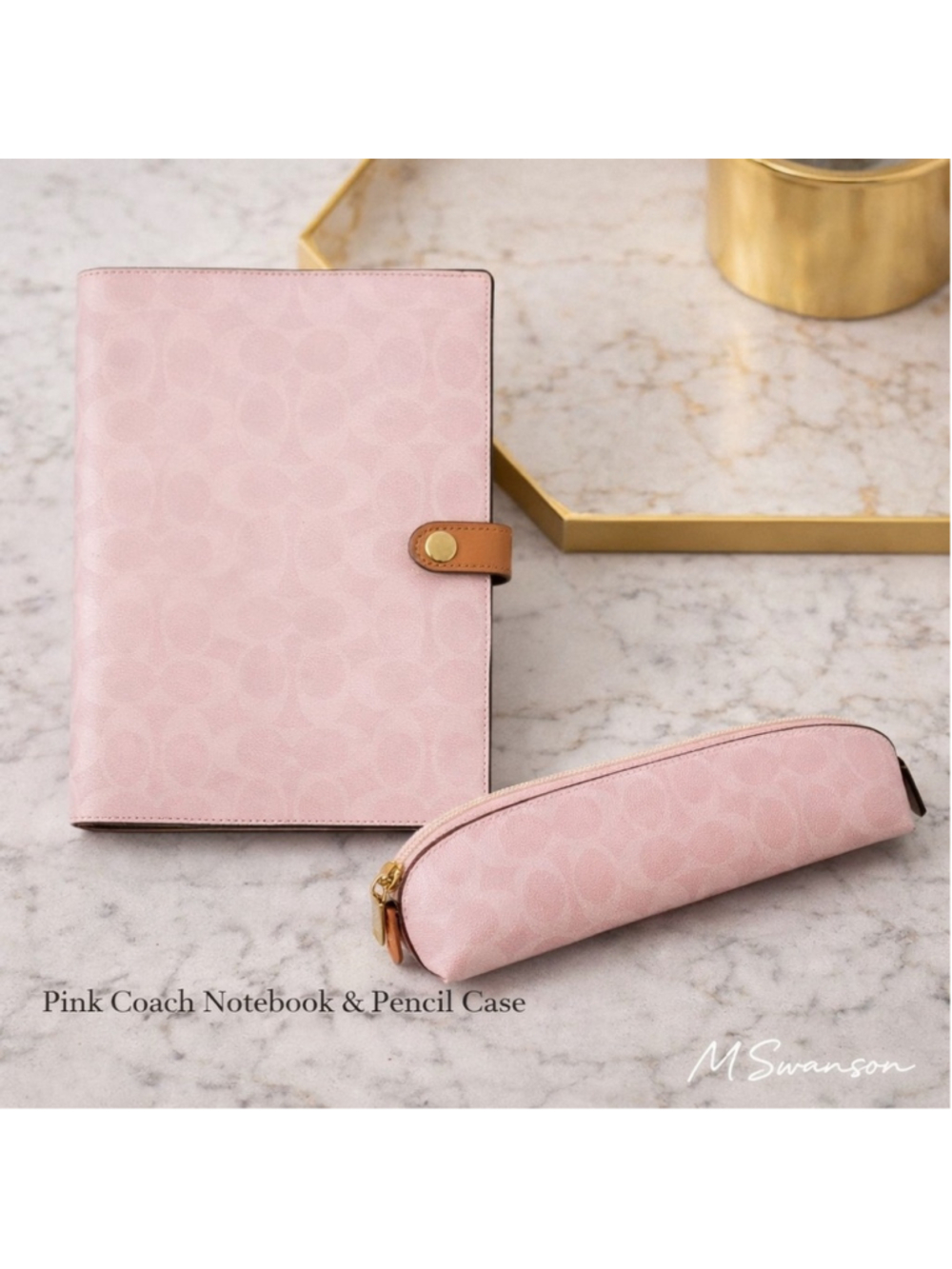 NEW Authentic Coach Notebook + Pencil Case In Powder Pink Signature Canvas NWT